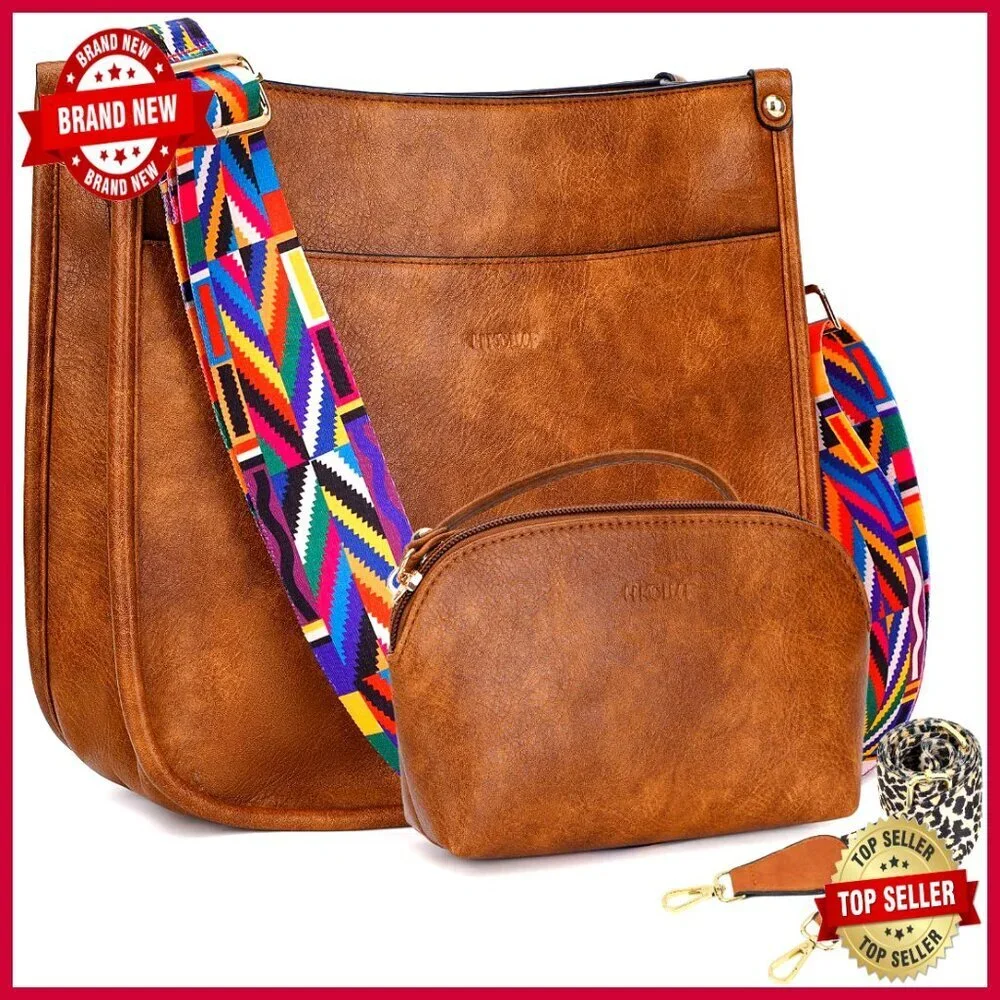 Vegan Leather Hobo Crossbody Bag Set with Wallet & Adjustable Straps